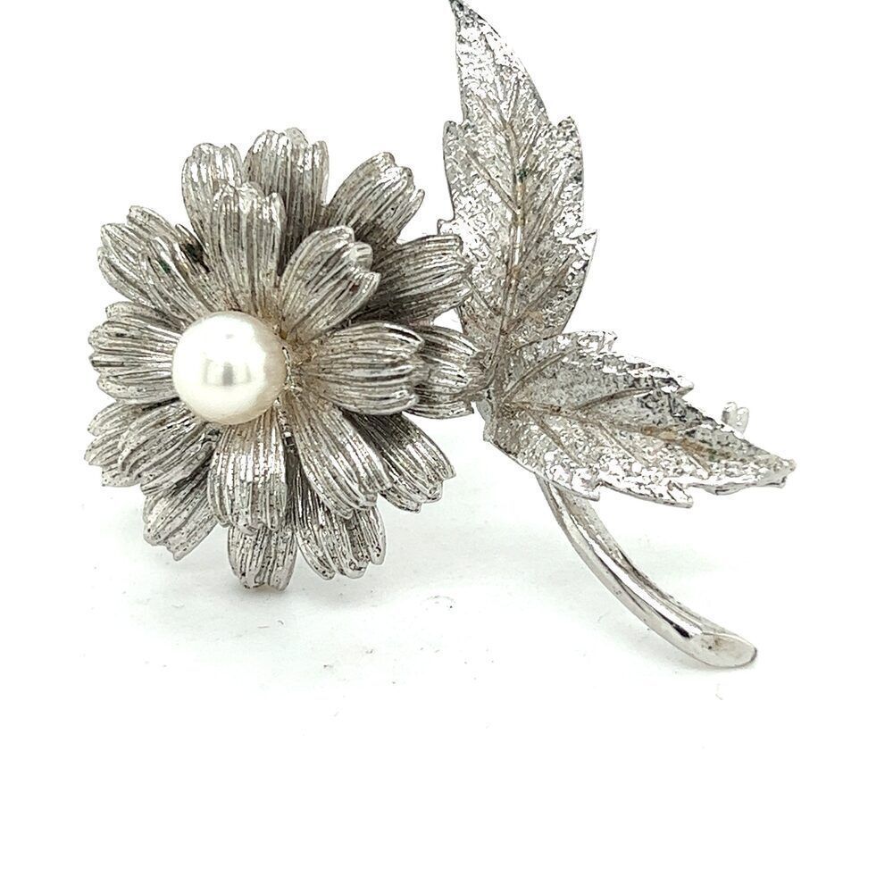 Mikimoto Estate Akoya Flower Pearl Brooch Pin Sterling Silver 6.16 mm M415 - Picture 7 of 11